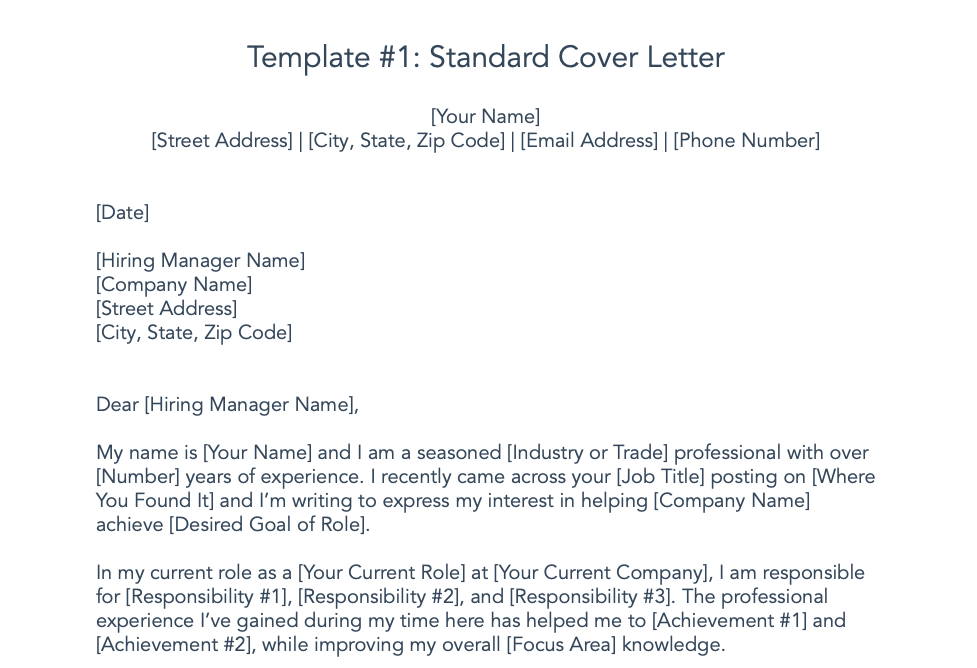 The 12 Best Cover Letter Examples What They Got Right Tuit Marketing   Cover Letter Example Templates Standard 